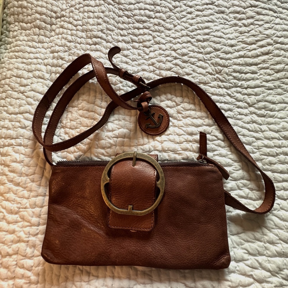 Leather Brass Buckle Crossbody Petite Bag